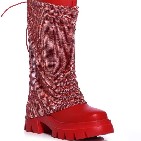 BLOOMFIELD RHINSTONE CRYSTAL BLING CHAINMAIL BOOTS - RED 7 - Picture 4 of 7